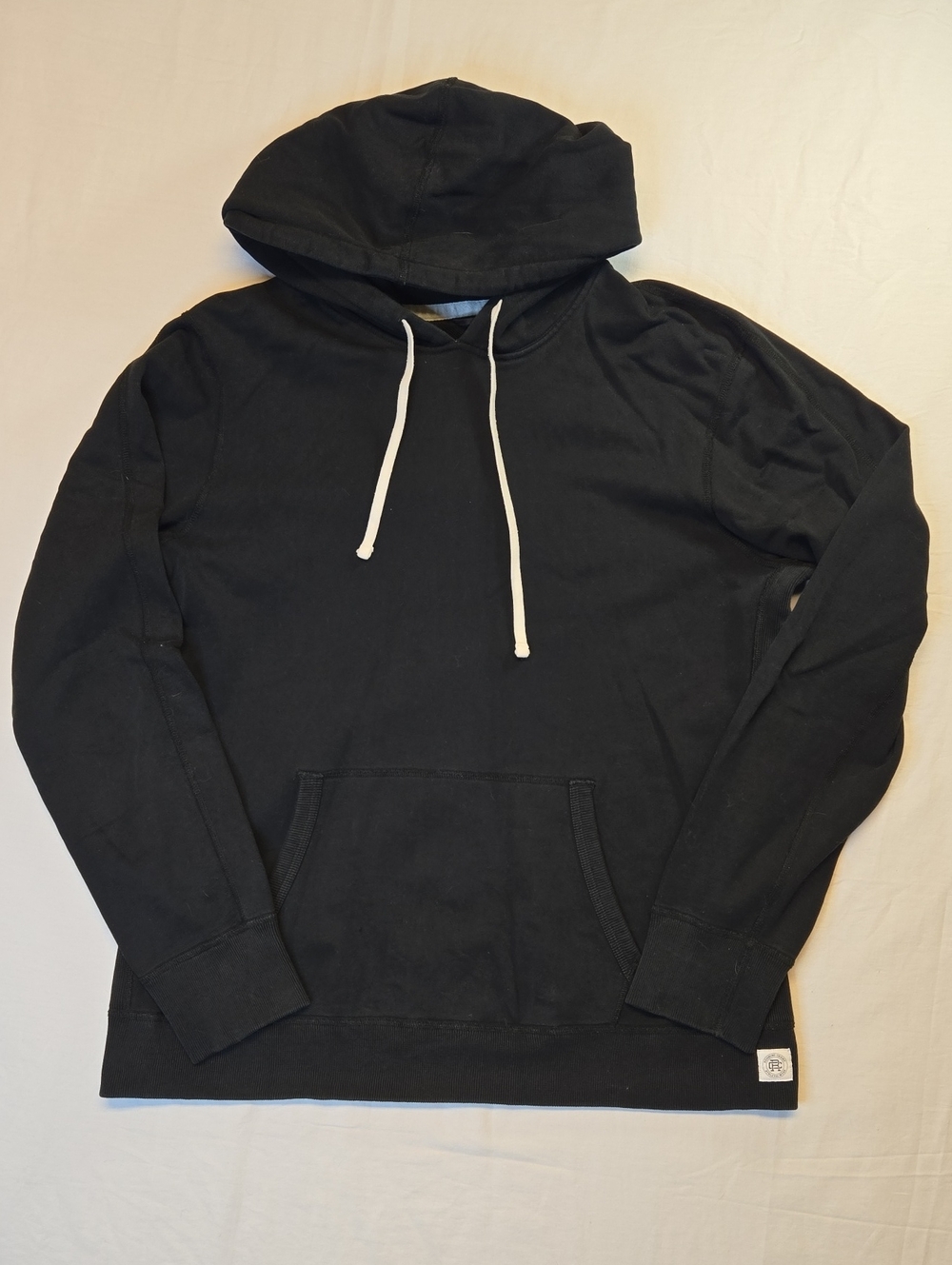 Reigning Champ Deep Black Cotton Pullover Hoodie with White Drawcords